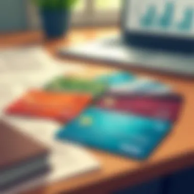 Diverse Credit Card Choices An illustration depicting various credit card options laid out on a table, showcasing their unique features and benefits.