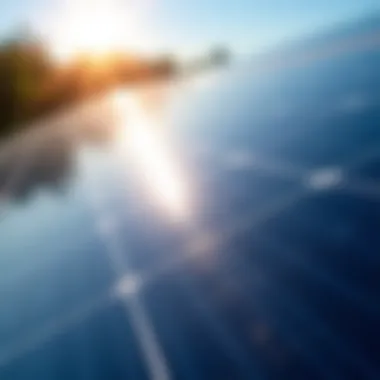 Close-up of a solar panel with sunlight reflecting